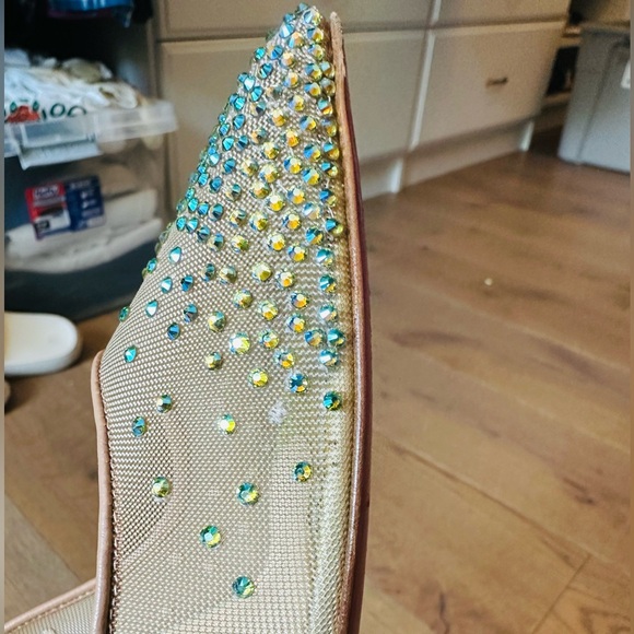 Christian Louboutin Beige Blue Crystal Embellished Mesh Follies Pumps Size 41 - Picture 7 of 16